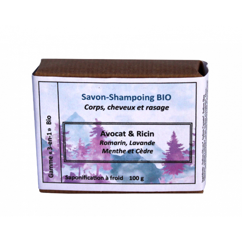 Savon-shampoing-rasage biologique AVOCAT-RICIN Savon-shampoing-rasage biologique AVOCAT-RICIN