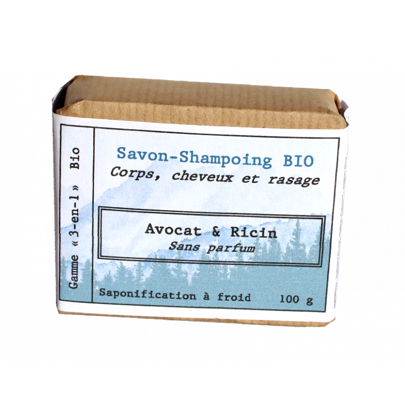 Savon corps-shampoing-rasage biologique sans parfum AVOCAT-RICIN Savon corps-shampoing-rasage biologique sans parfum AVOCAT-RICIN