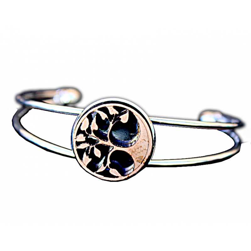 Bracelet acier et bois, motifs aux choix Bracelet acier et bois, motifs aux choix