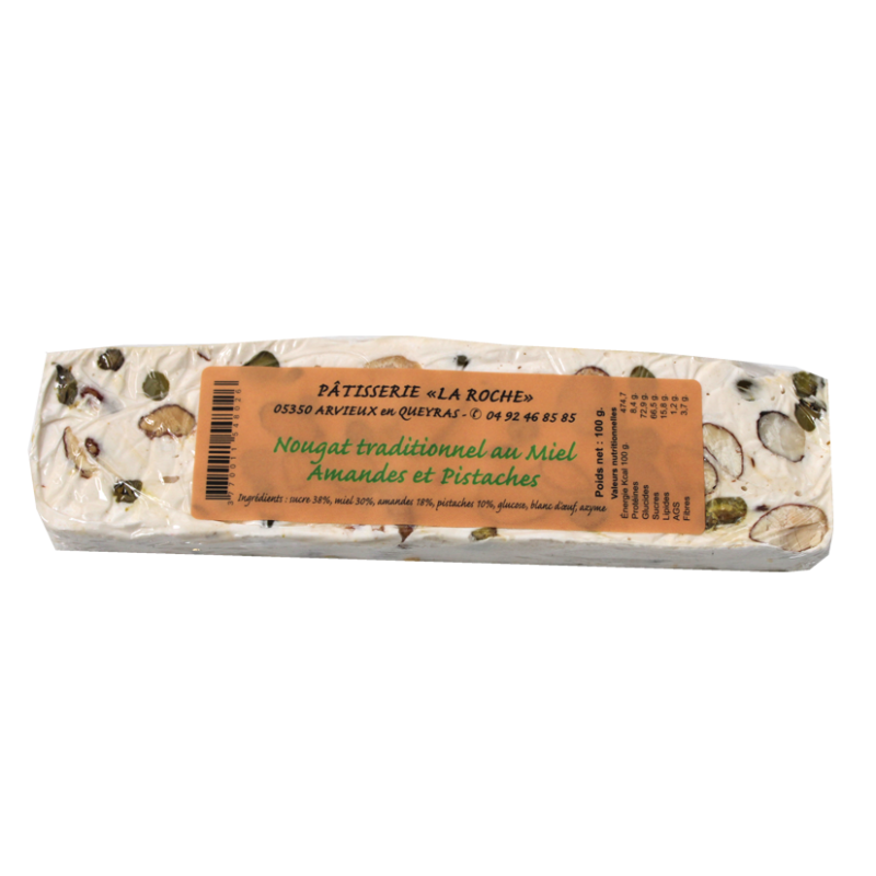 Nougat traditionnel au miel, amandes et pistaches